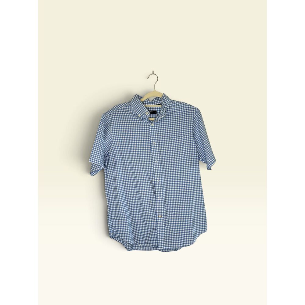 Cremieux Classics Men's M 38 Blue White Gingham Short Sleeve Button Down Shirt